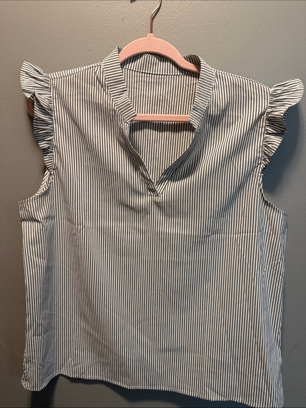 SHEIN Black & White Vertical Stripe Ruffle Sleeve V-Notch Camisole